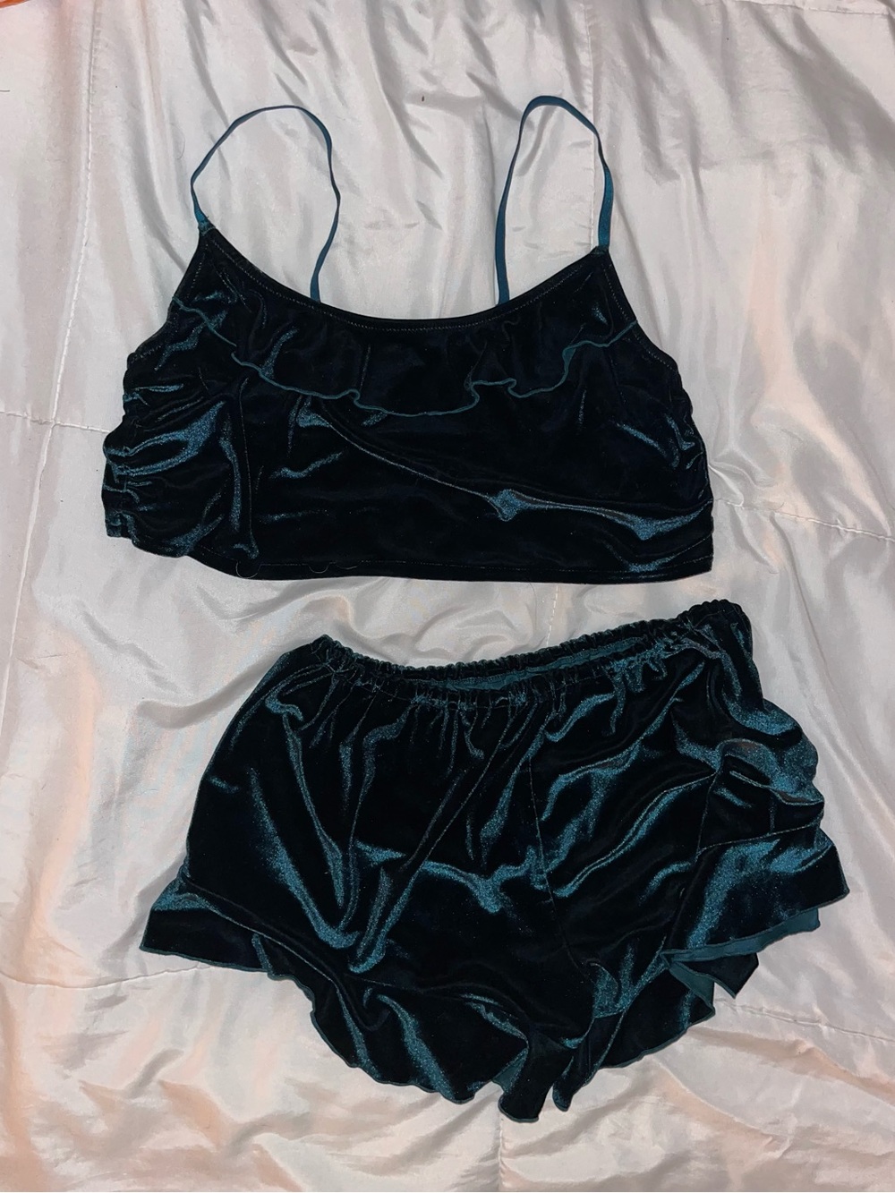 Mentionables green velvet lingerie pajama set